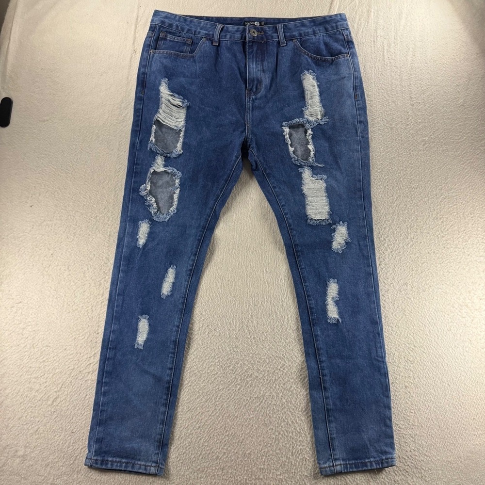 Boohoo Plus Skinny Jeans Womens 18 Blue Exc Distressed Ripped Denim High Rise